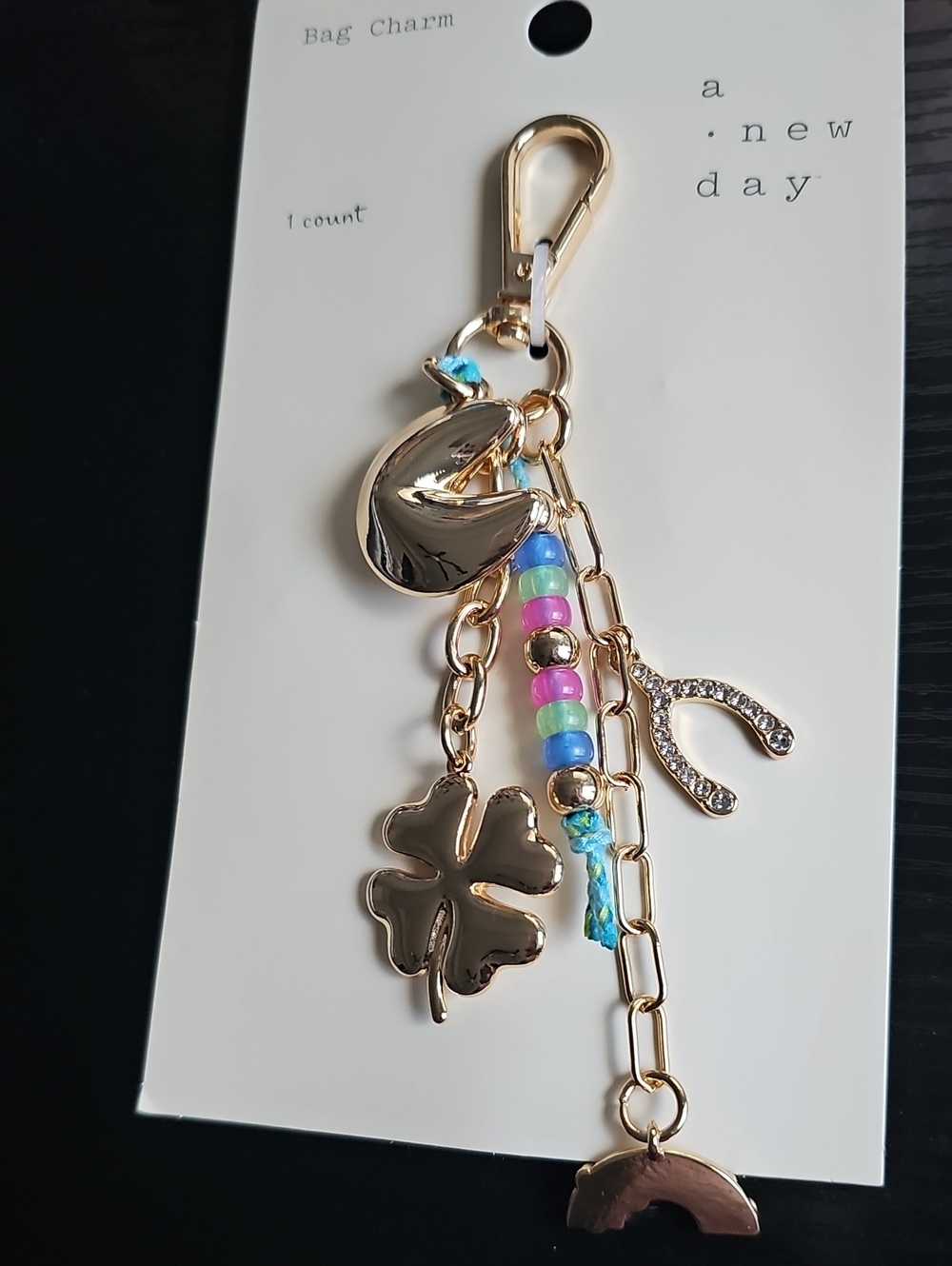 a new day Gold-Tone Lucky Charm Keychain with Multicolor Beads